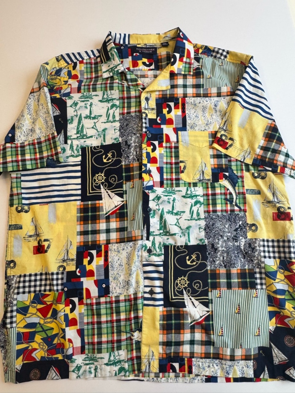 Roundtree & Yorke Yellow Multi Patchwork Short-Sleeve Button-Down Shirt